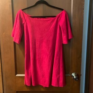 Red suede off the shoulder dress